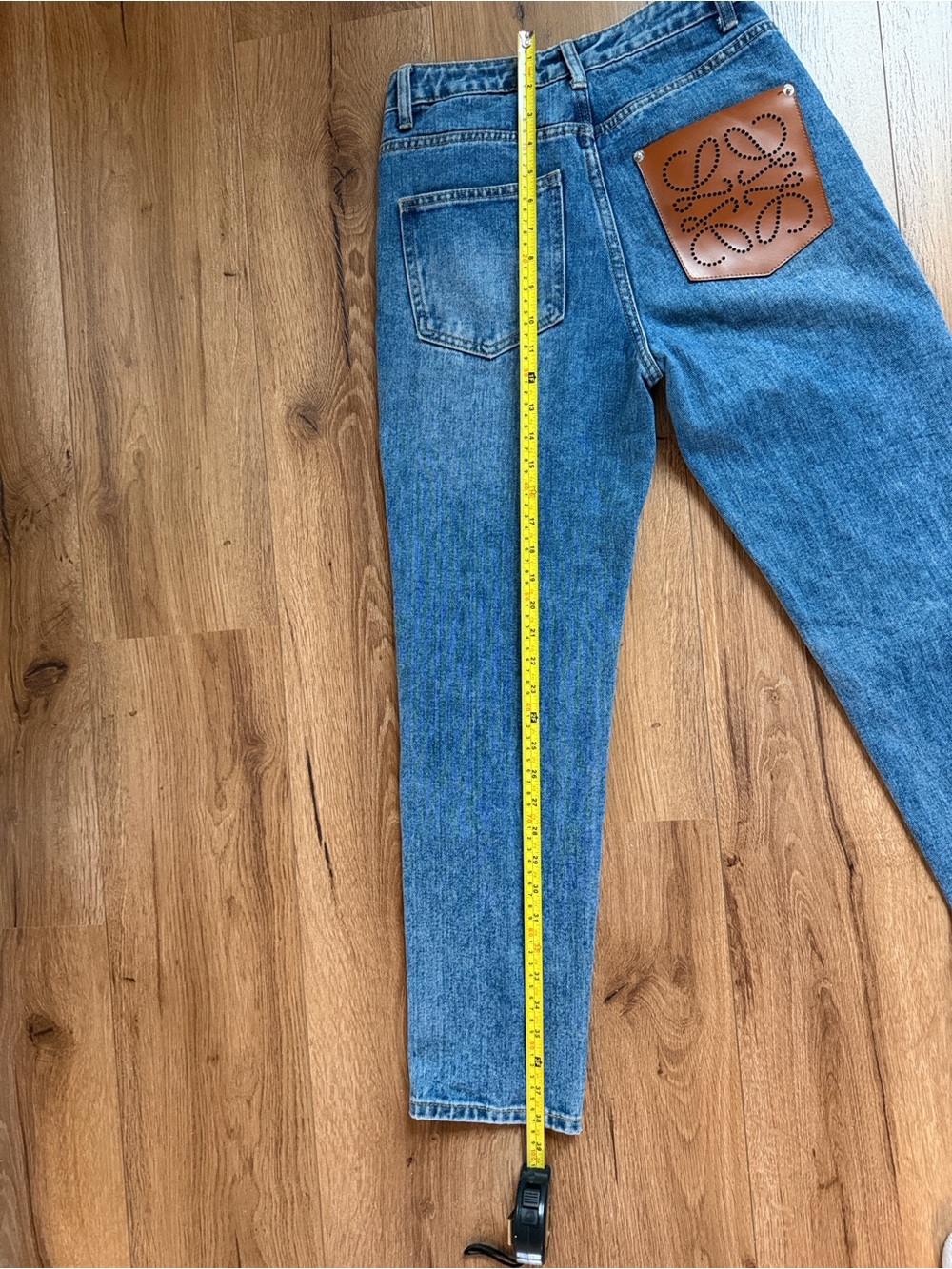 Loewe Medium Blue Straight-Leg Jeans with Tan Leather Patch - Picture 8 of 16